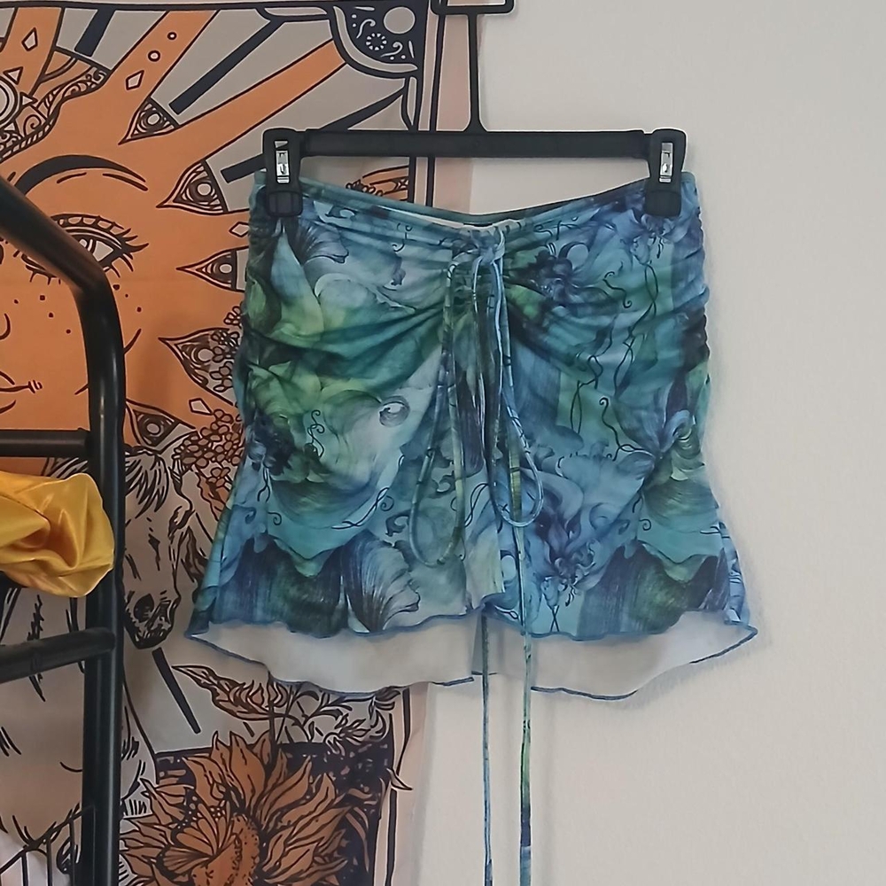 SHEIN Blue and Green Patterned Skirt